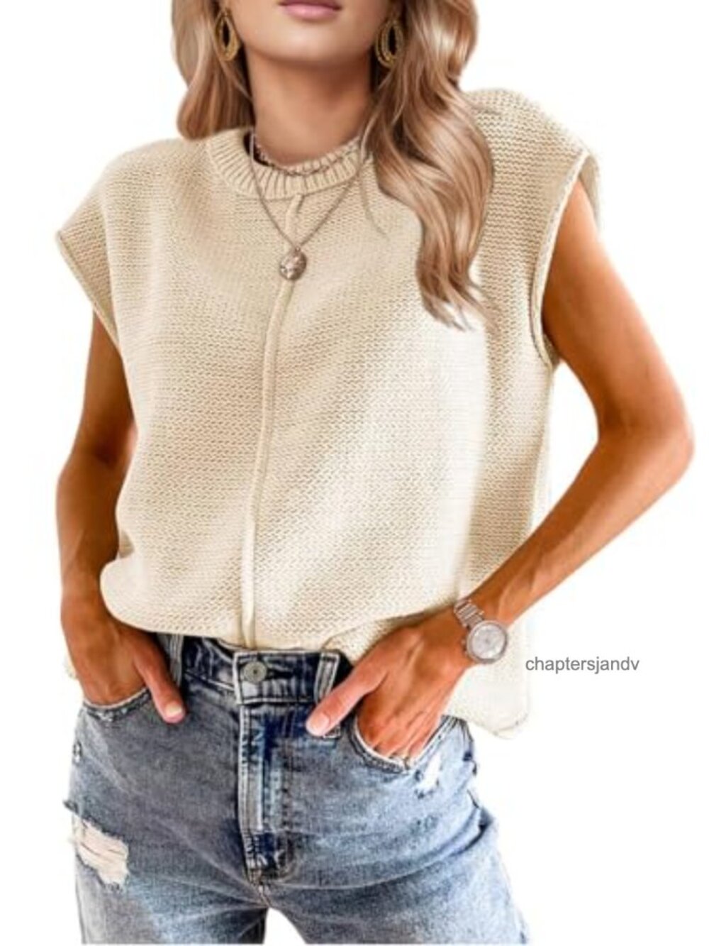 Women's Crochet Sweater Vest Short Sleeve Boho Casual Top